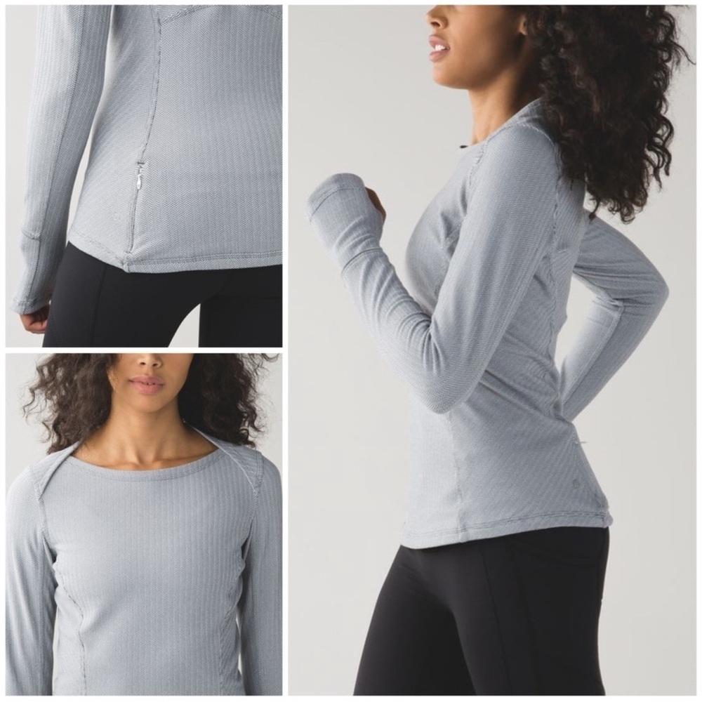 Lululemon Kanto Catch Me Long Sleeve Heathered Gray Herringbone White Slate 12